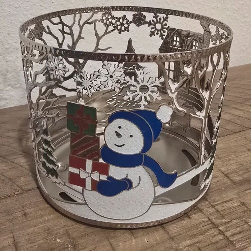 Bath & Body Works Holiday Snowman Scene 3 Wick Candle Holder Sleeve Christmas
